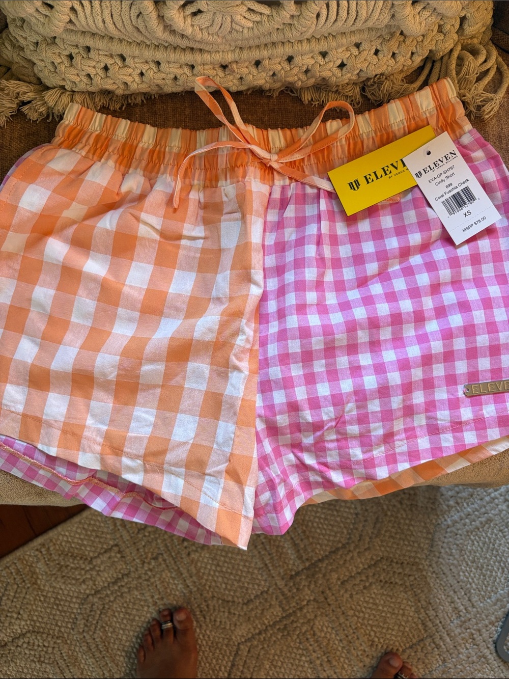 Eleven by Venus Williams Cindy Shorts (Coral Fuschia Gingham) BNWT